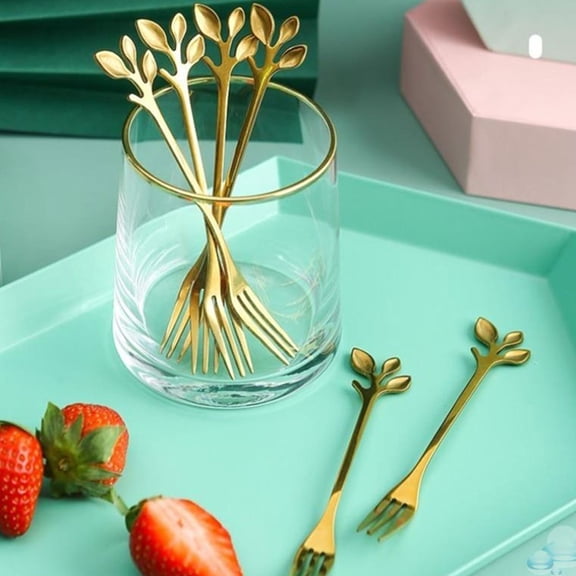 LEORX 8Pcs Mirror Polished Golden Fruit Forks for Kitchen and Entertaining
