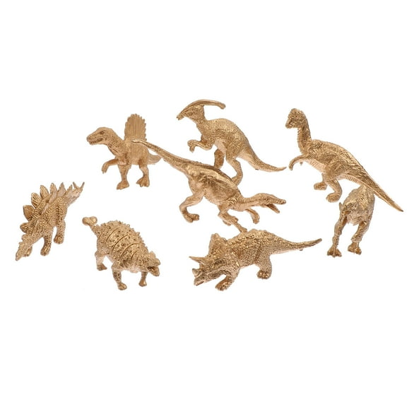 LEORX 8Pcs Dinosaur Figurine Golden Plastic Office Decor for Family and Colleagues