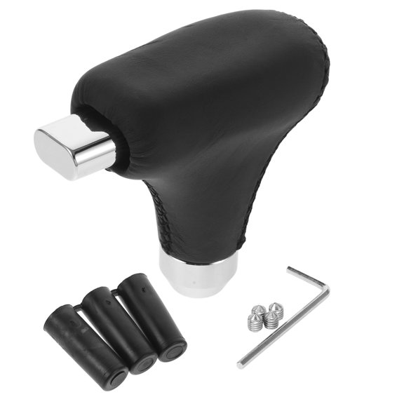 LEORX 8Set Automatic Gear Shift Knob Knob Cover Black Metal Pu Leather Car Owners