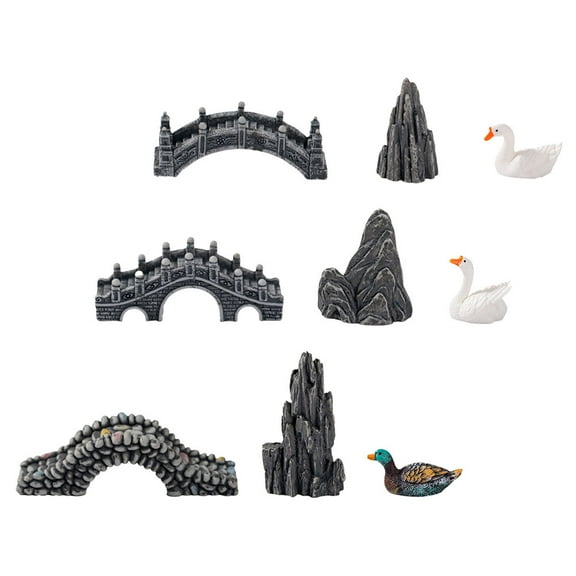 LEORX 9Pcs Resin Goose Figurine Landscape Ornaments Dollhouse Accessories 3.2x1x1in