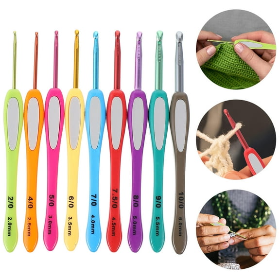 LEORX 9Pcs Knitting Needles Kit with Plastic Handle Aluminum Hooks Comfortable for Home Use