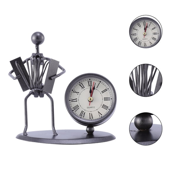 LEORX Alarm Clock Retro Accordion Shape Black Iron Timekeeping for Home 1Set