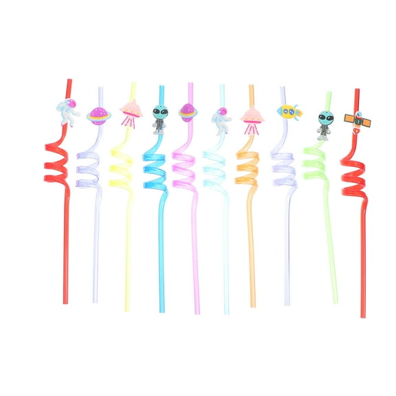 LEORX Assorted Color PVC Spiral Cartoon Straws for Parties 10 Count Durable Children’s Party Props