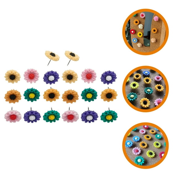 LEORX Assorted Color Sunflower Shaped Push Pins 20Pcs Resin and Metal Office Desk Accessories for Daily Use