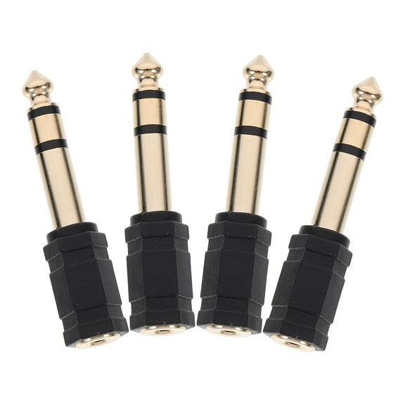 LEORX 4Pcs Black Alloy Headset Connector Converter 6.35mm to 3.5mm Earphone Adapter for Speaker