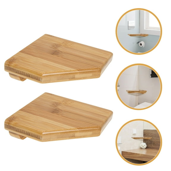 LEORX Bamboo Wall Mounted Shelving Khaki Corner Shower Shelf for Storage Use Easy to Clean Modern Style