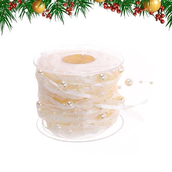 LEORX Bead Ribbon for Christmas Party and DIY Projects 7x7in Beige 1 Roll