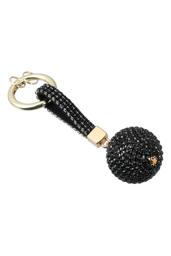 Black Rhinestone Crystal Ball Bag Pendant Key Chain Accessory for Decoration Size 1.5 x 1.5 x 1.5 Inches