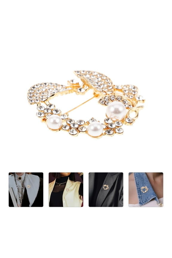 Ladies Fashion Brooch Leaf Shape Pin Golden Alloy 1Pack