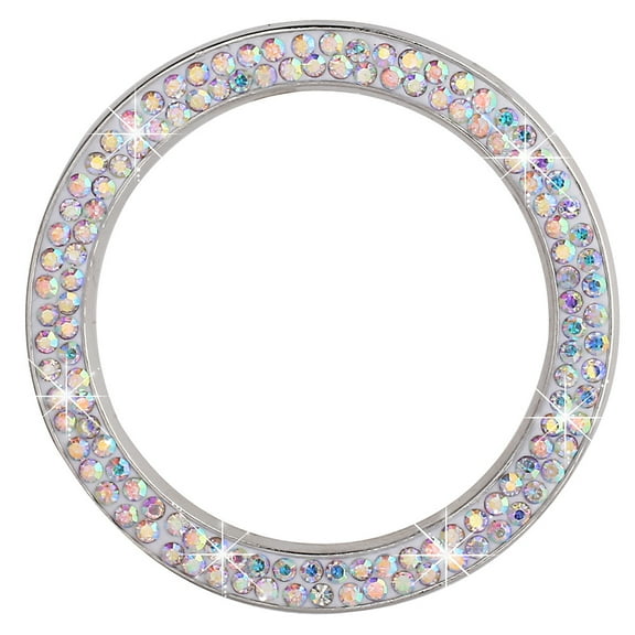 LEORX Car Bling Ring Circular Colorful Silver Rhinestone Ignition Button Cover 2Pcs