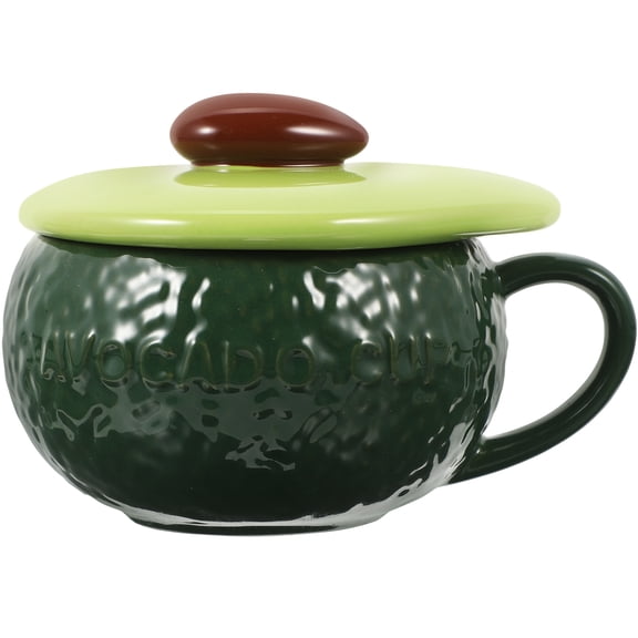 LEORX Ceramic Fruit-Shaped Mug Cup With Lid  Green - Home Use Milk Bottle