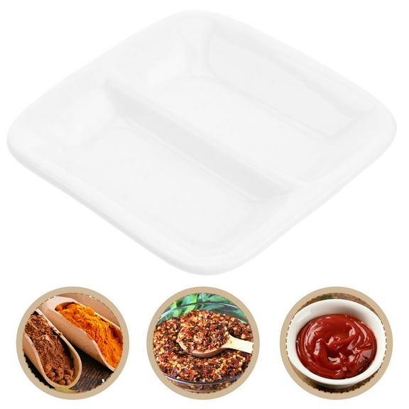LEORX Ceramic Sauce Plate 7.8 x 7.8 x 0.8in for Weddings 2-Compartment 2Pcs
