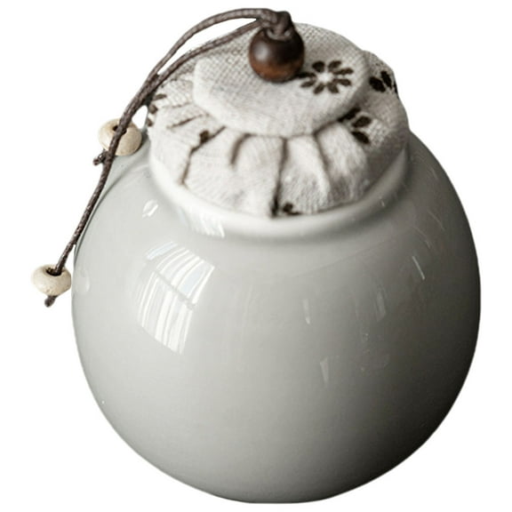 LEORX Ceramic Tea Storage Jar with Cloth Lid for Home Use Light Grey Portable Sealing Can 4.5 Inches