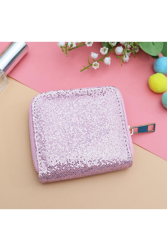 Change Purse Women Pink Coin Purse Slim Polyester Zipper Wallet 1Pack