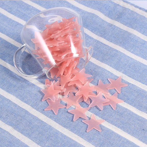 LEORX Childrens Room Decoration 100Pcs Pink Acrylic 3D Design Star Shaped Glow In The Dark Decals