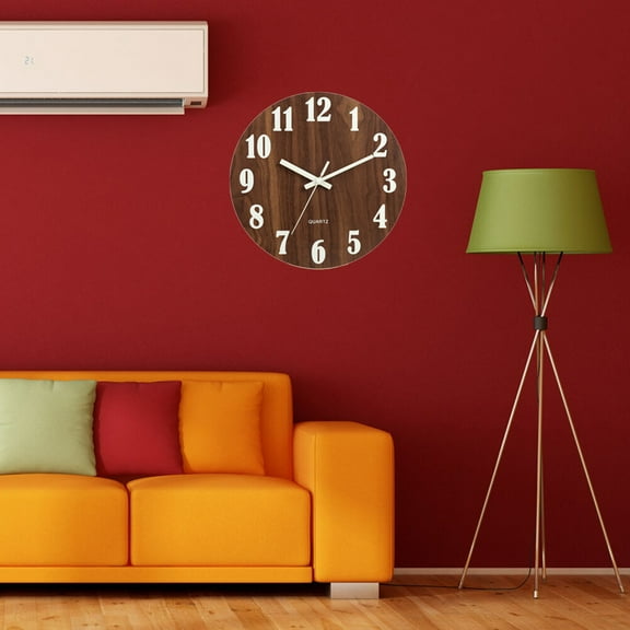 LEORX Decorative Clock Light Brown Wood Round Silent Quartz Movement Wall Clock