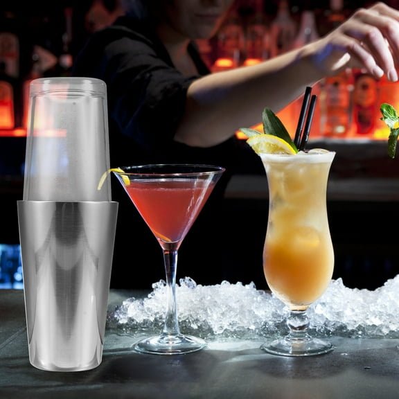 LEORX Cocktail Shaker for Mixed Drinks in Silver Stainless Steel and Glass Portable Lightweight for Home and Bar Use 1 Set