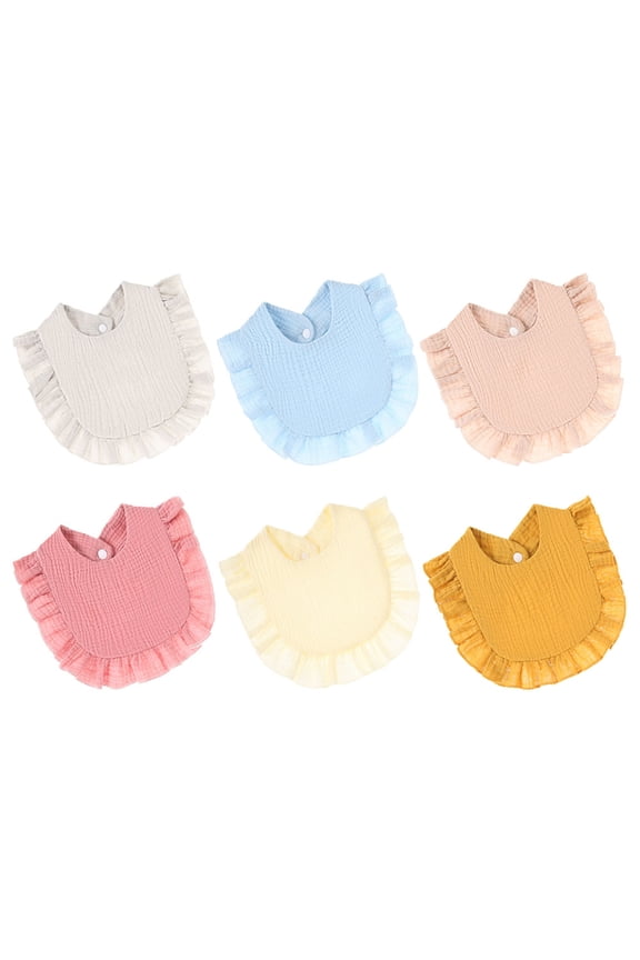 Cotton Baby Teething Bibs Ruffled Edge Practical Design 29x23cm 6Pcs For Drooling Feeding Time Infants