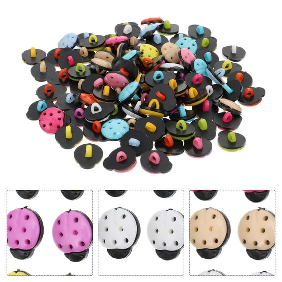 LEORX Mixed Color Small Resin Ladybug Buttons 100Pcs 0.6x0.5x0.4In