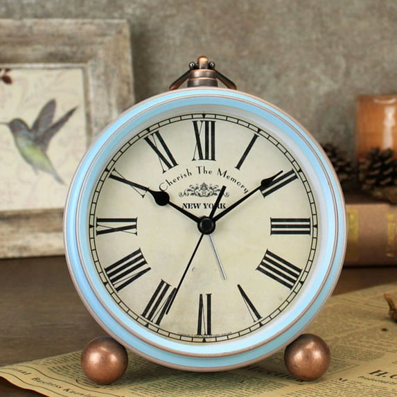 LEORX 1Pc Retro Table Clock Creative Metal Desk Alarm Clock with Ring Bell for Home Decor