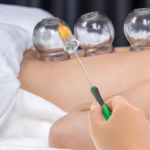 LEORX Cupping Fire Rod Tool with Anti-Scald Handle Green Iron and Plastic