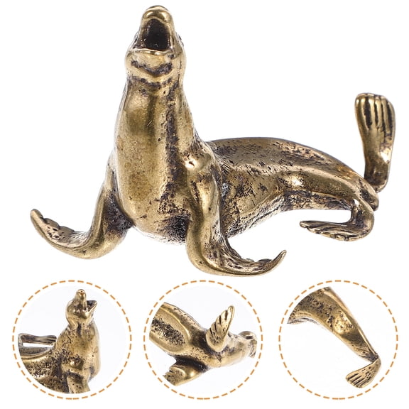 LEORX Desktop Decorative Ornaments Brass Sea Lion Ornament Golden 1Pcs