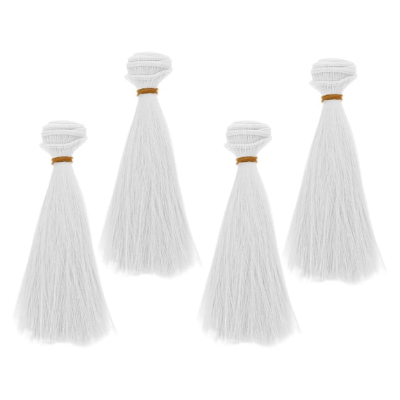 LEORX Doll Hair Wefts 4Pcs White Straight for Doll Making Supplies and Crafts