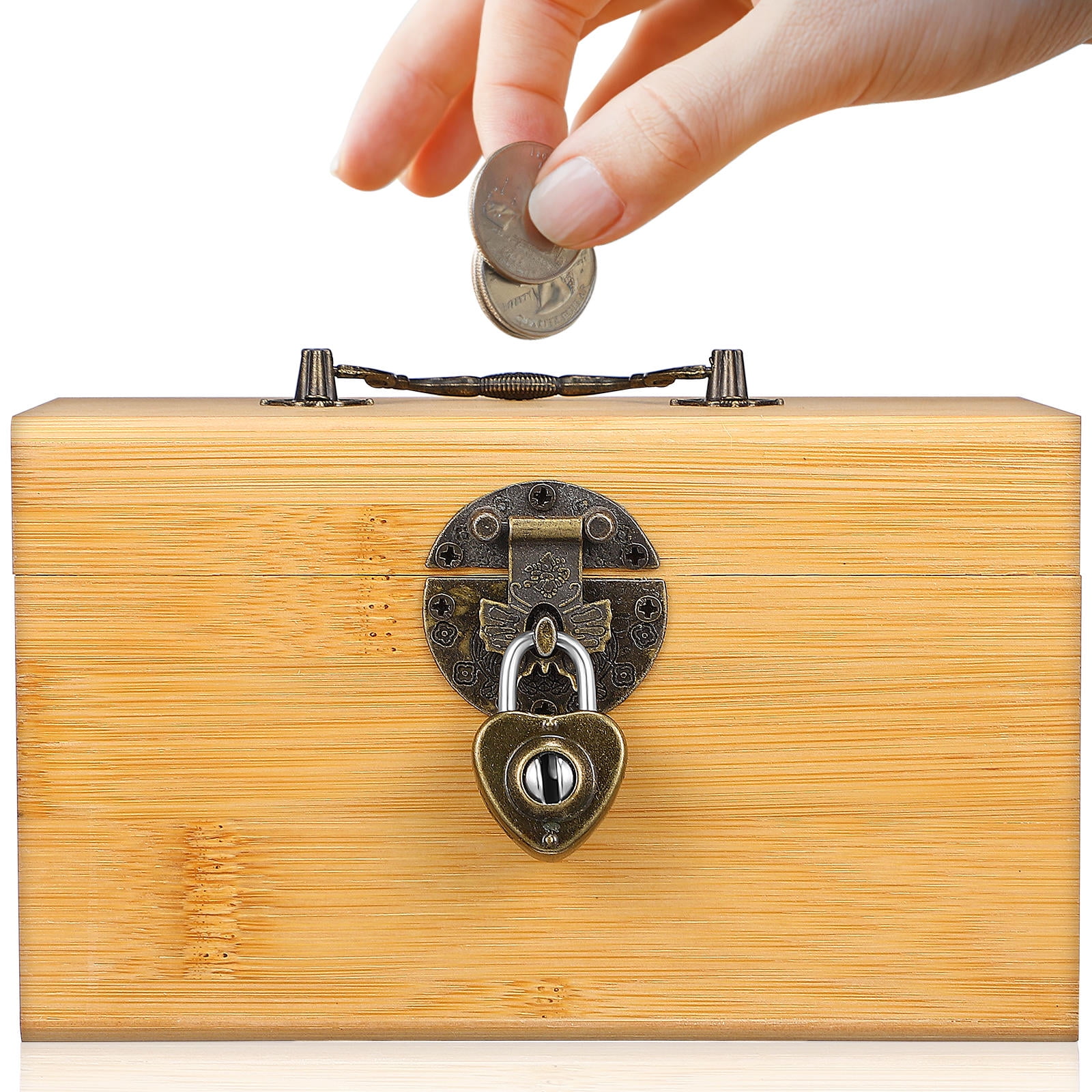 LEORX Donation Box with Lock Piggy Bank Retro Style Bamboo Wood 1Pcs ...