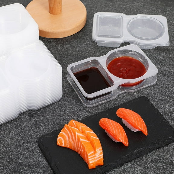 LEORX Double Compartment Condiment Containers With Lids:  20pcs Disposable 2 Compartment Condiment Containers Seasoning Cup For Sauce Salad Travel Sampling