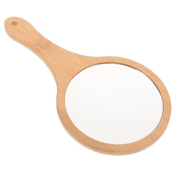 LEORX Durable Bamboo Handheld Mirror for Women with High-Definition Glass Surface Brown 3.5 Inches