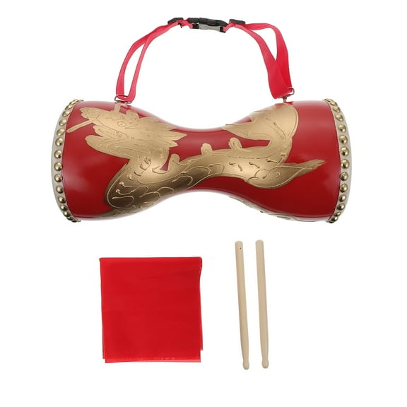 LEORX Durable Red Traditional Chinese Waist Drum Portable Hand Drum with Adjustable Strap for Playing