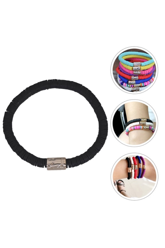Durable Wear Bracelets Bangles Polymer Clay Black 1Pack for Men Women