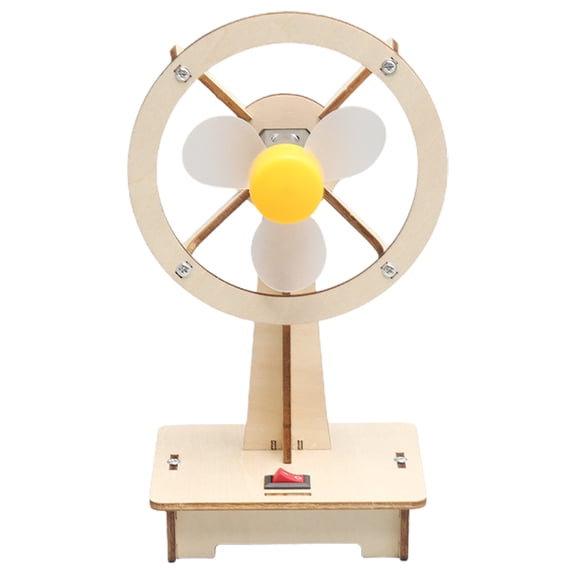 LEORX 1Set Wooden DIY Fan Model Hand Assembled Electric Fan for School Project