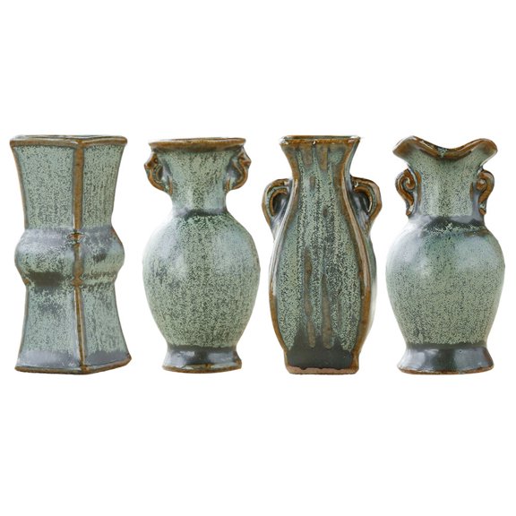 LEORX Elegant Ceramic Vase for Home Display Fresh Flowers 4pcs Mini Desktop Plant Pot Green