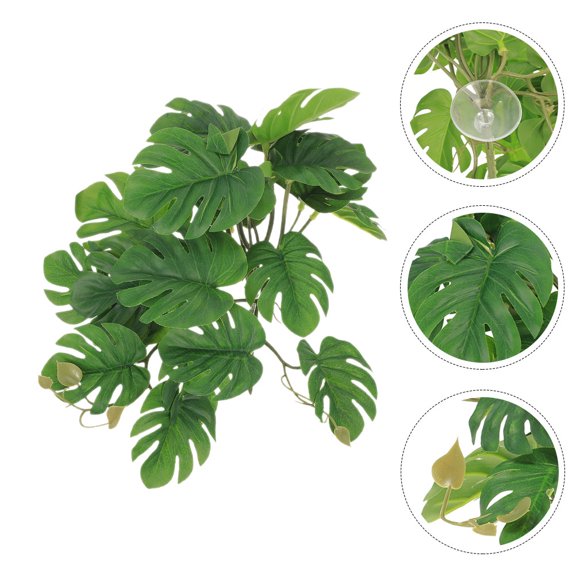LEORX Green Simulated Reptile Leaf Plant for Terrarium Decor and Natural Climbing Hideout