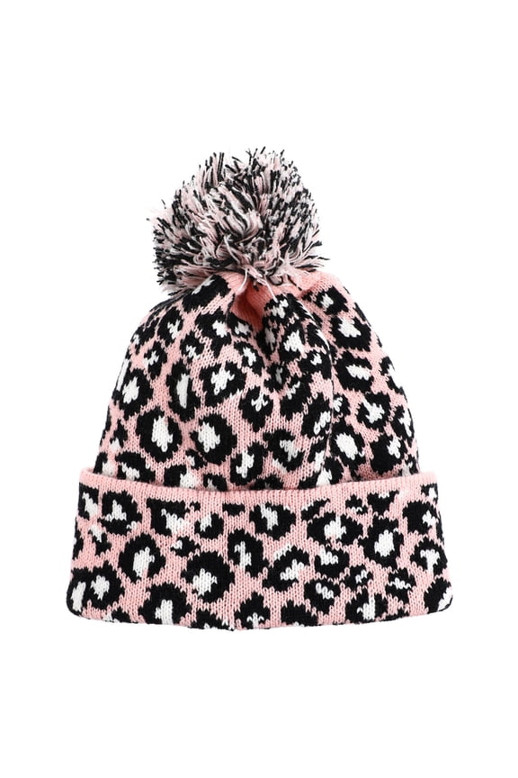 Leopard Print Beanie for Women Fashion Style Pink 1Pcs
