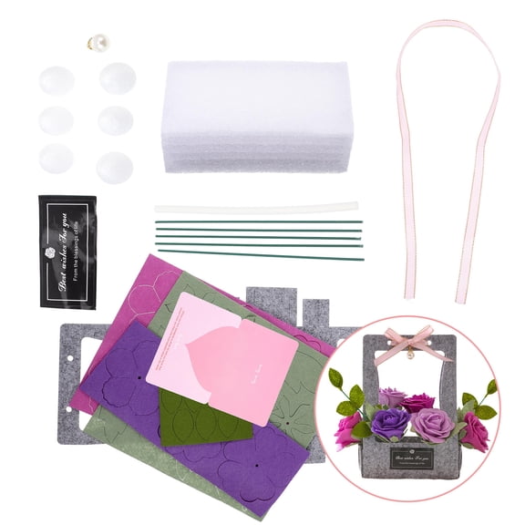 LEORX Flower Making Kit 1 Set Non Woven Fabric Purple Rose Crafting Kit Holiday Functions