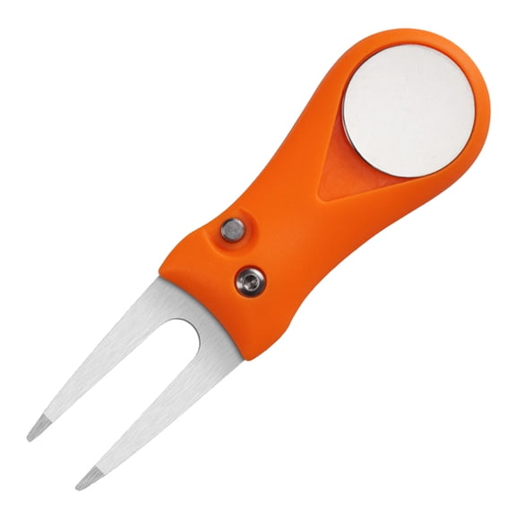LEORX Folding Divot Tool for Golf with Ball Marker and Button ABS Handle Stainless Steel Orange 3.5 x 1.2 inches