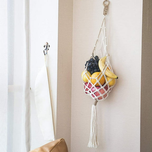 LEORX Woven Hanging Fruit Basket for Kitchen Wall Storage of Onions Potatoes and Fruit