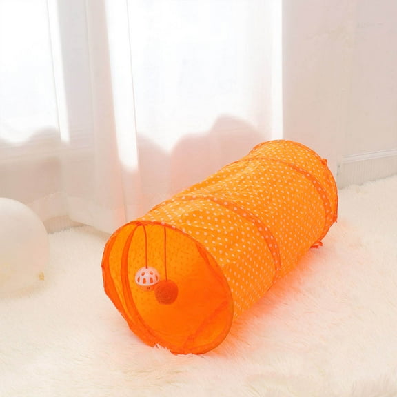 LEORX Funny Cat Tunnel Foldable Cat Tube For Play And Exercise Durable Creative Design With Hanging Ball Orange