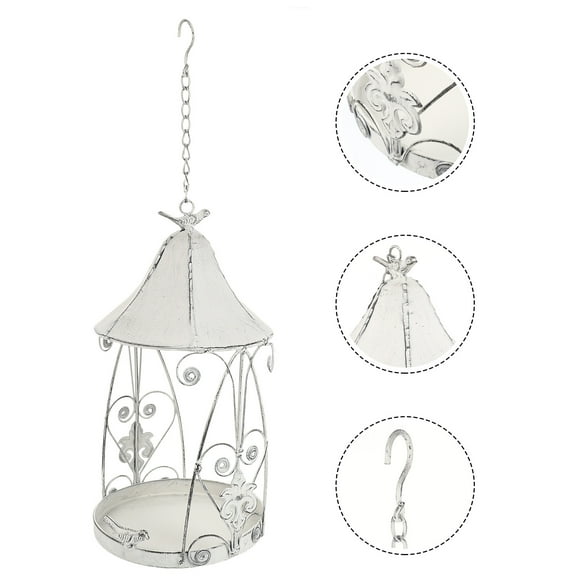 LEORX 1Pc White Ironwork Bird Feeder Pendant Hanging Garden Feeding Container