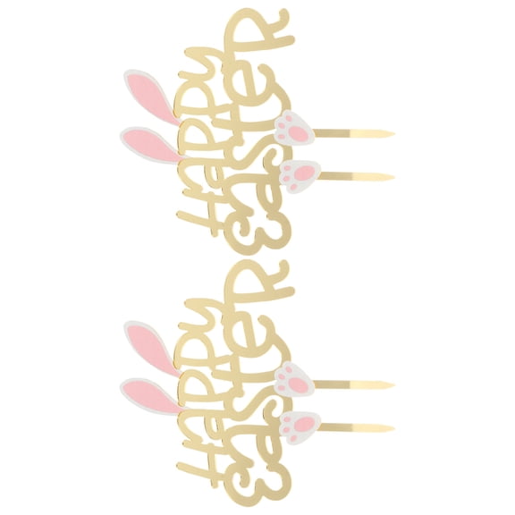 LEORX Golden Acrylic Bunny Cake Toppers for Easter Party Ornaments Cartoon Rabbit Ear Design 2 Pcs