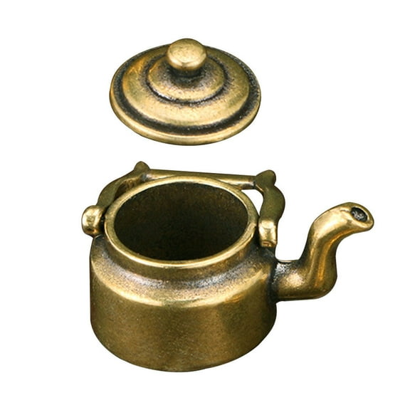 LEORX Golden Brass Mini Teapot Decor for Home Office Desk Decorative Craft Perfect present 4 Inch