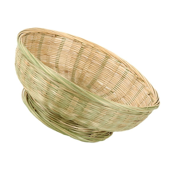 LEORX Handmade Green Bamboo Basket for Kitchen Storage Vegetable and Fruit Drain Synthetic Material