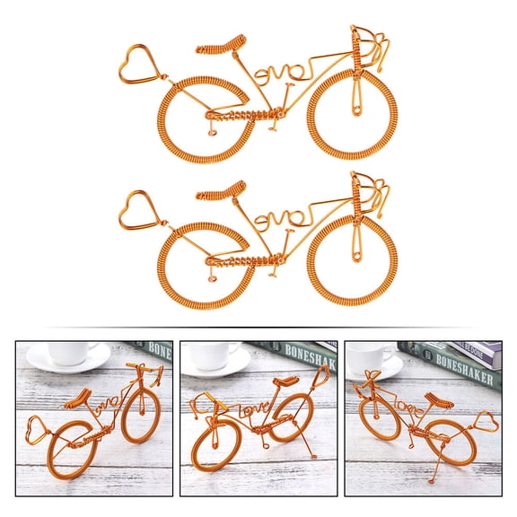 LEORX 2Pcs Handmade Golden Retro Bike Model Metal Craft for Room Desktop Decoration