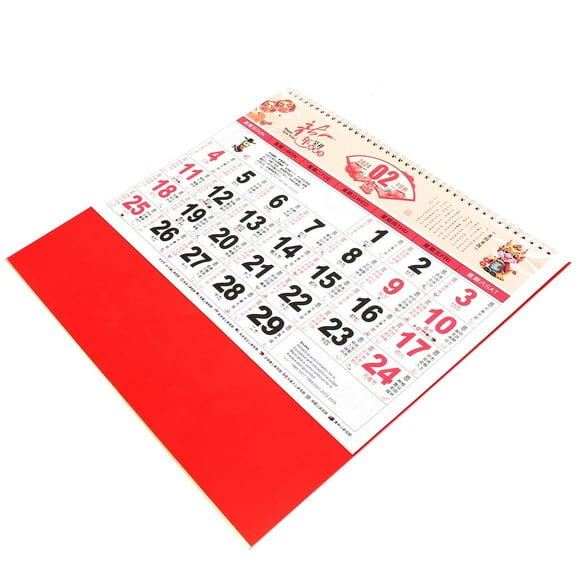 LEORX Hanging Lunar Calendar Chinese Wall Calendar Red Gold Foil 1Set
