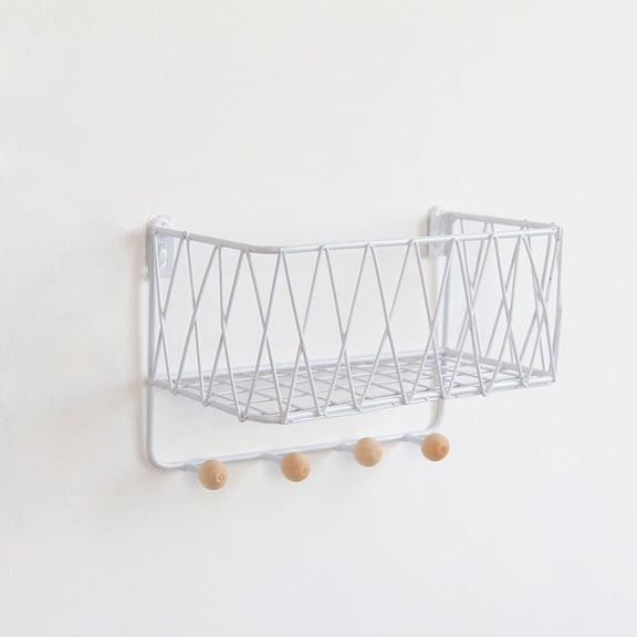 LEORX White Hanging Storage Rack Wall Mount with Sturdy Hooks for Small Items