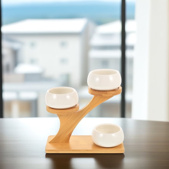 LEORX Decorative Flower Pots For Indoor With Bamboo Rack Modern Style 1 Set