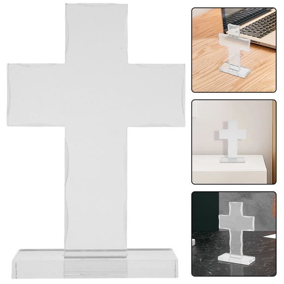 LEORX Transparent Acrylic Standing Cross for Home Church Wedding Decor with Elegant Design