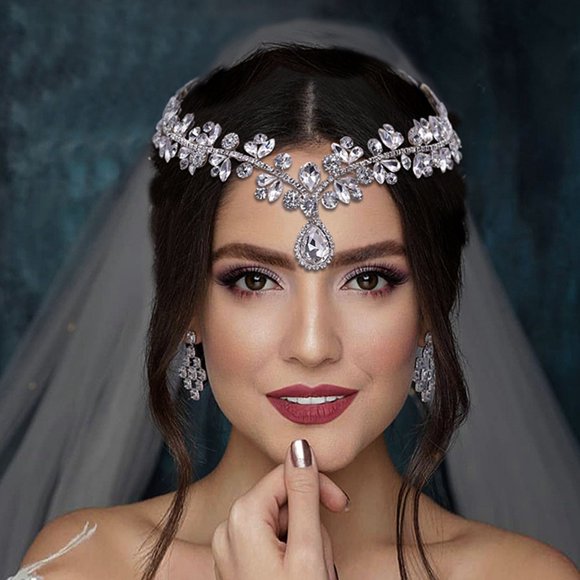 LEORX Jewelry Forehead Headband Silver Bridal Hair Band for Women 1Pcs